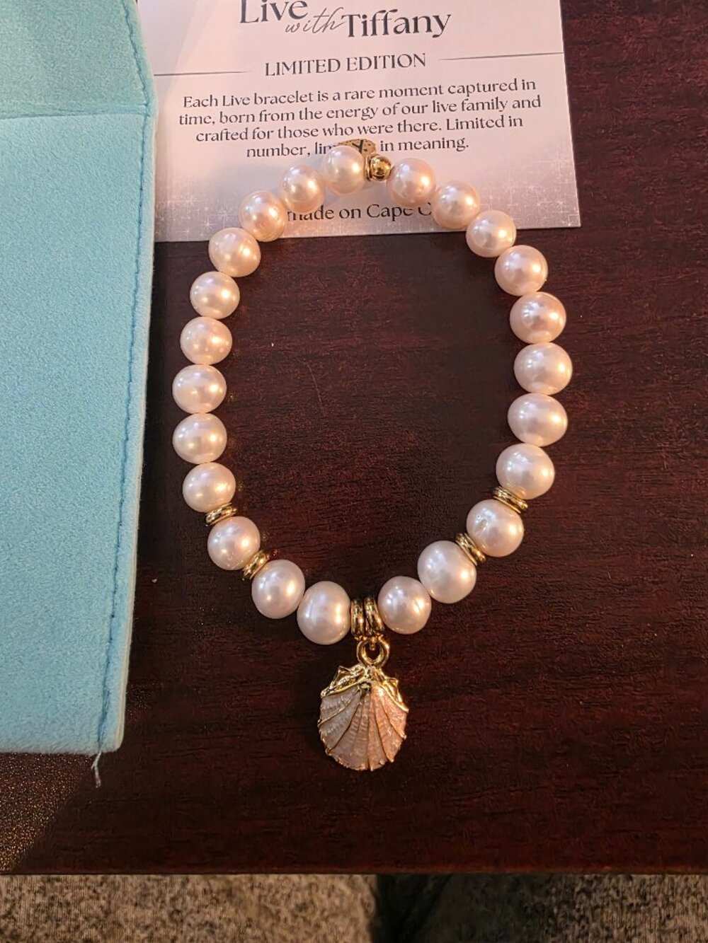 NEW- LIMITED EDITION- TJAZELLE- PEARL GEMSTONE WITH SEASHELL GOLD CHARM